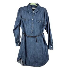 Universal Thread Denim Shirt Dress Womens Large Blue Long Sleeve Belt